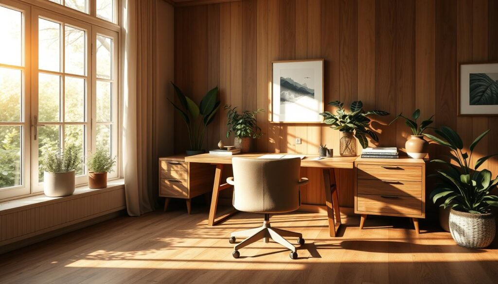 Contoh Desain Ruang Kerja Elegan dengan Kayu Berkelanjutan